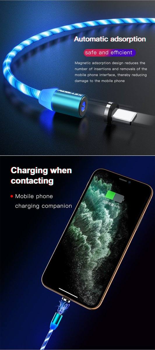 KEYSION Magnetic Cable Flowing Light LED Micro USB Cable - Premium Chargers & Powerbanks from Keysion - Just $13.00! Shop now at Dressmycell.com KEYSION Magnetic Cable Flowing Light LED Micro USB Cable - Premium Chargers & Powerbanks from Keysion - Just $13.00! Shop now at Dressmycell.com